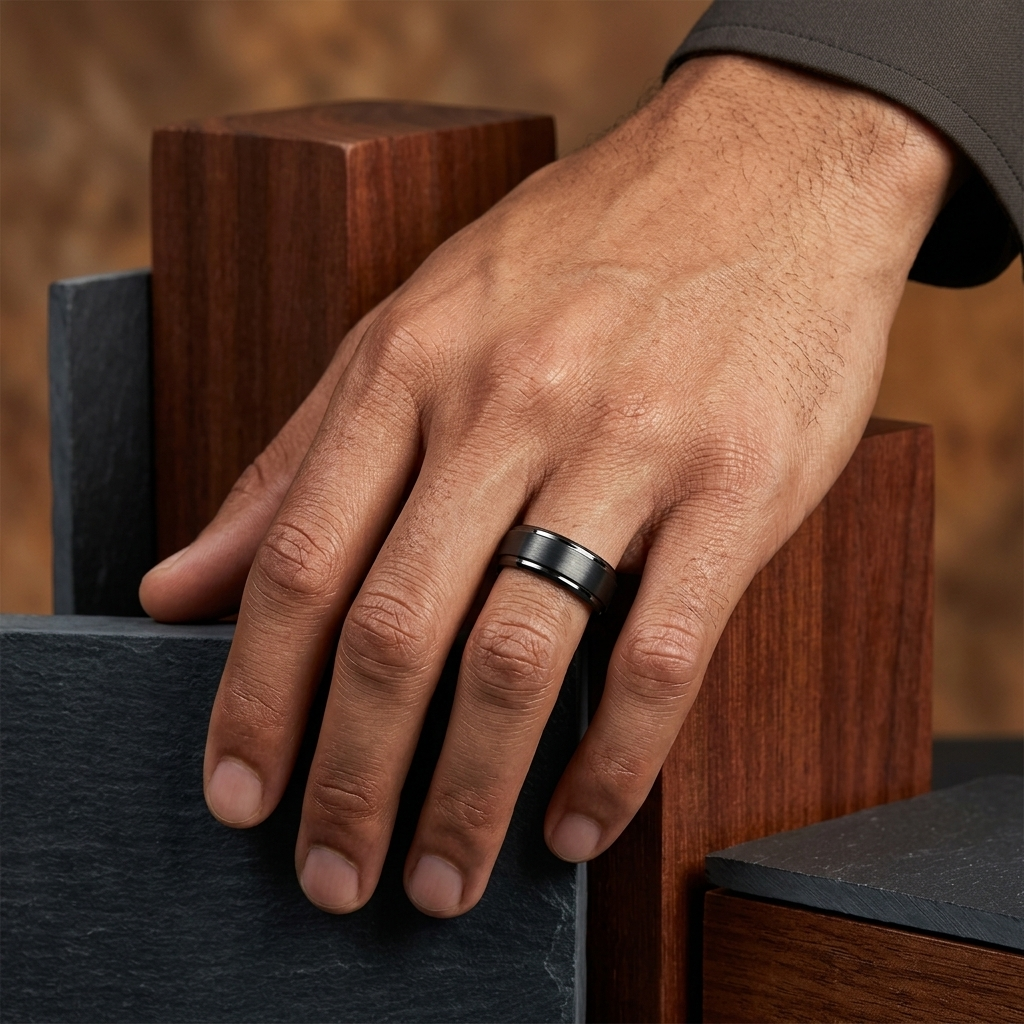 8mm Gunmetal Tungsten Carbide Wedding Band