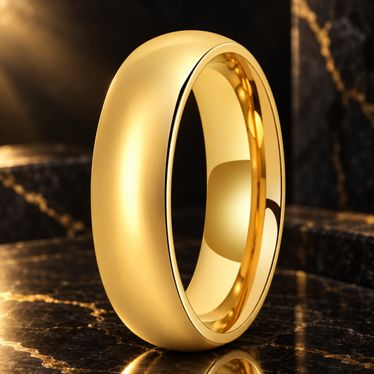 Dome Polished Gold Tungsten Carbide Ring — The Sunlit