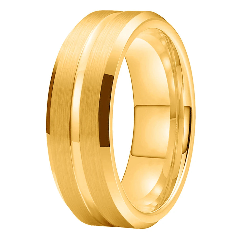 Tungsten Wedding Band With Flat Grooved Center