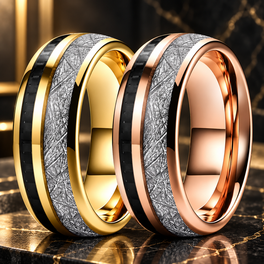 Tungsten Ring With Carbon Fiber and Meteorite Inlay
