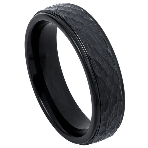Hammered Center with Stepped Edges in Black Tungsten Carbide - 6mm