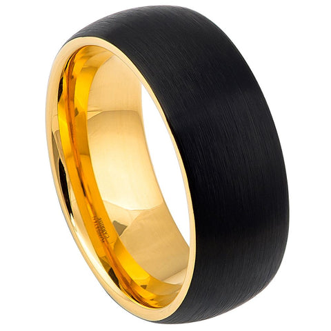 Domed Tungsten Ring with Yellow IP & Brushed Black IP Plated-8mm