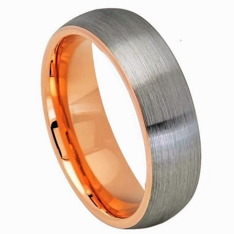 Domed Tungsten Ring with Rose Gold & Gun Metal Brushed Center-6mm