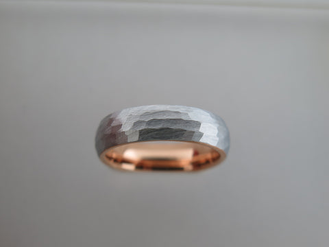 Hammered Silver Tungsten Carbide Band With Rose Gold* Interior - 6mm