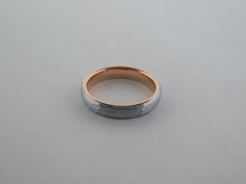 Hammered Silver Tungsten Carbide Band With Rose Gold* Interior - 4mm