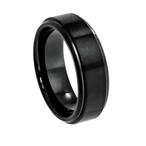 Black Cobalt Ring with Brushed Center & Polished Edge 8mm