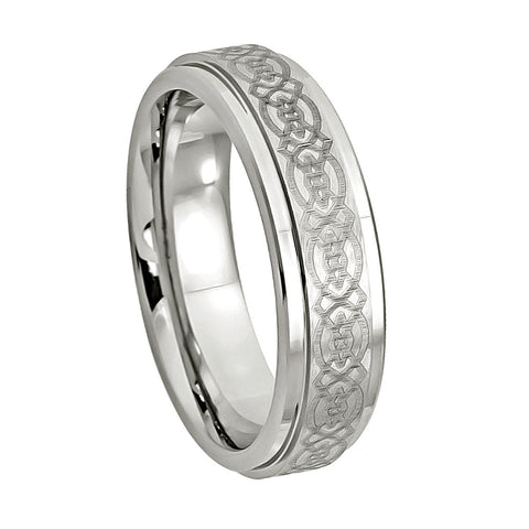 Cobalt Ring Brushed Celtic Design Center-6mm
