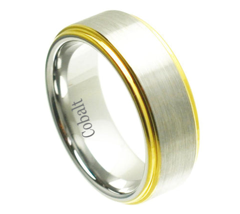 Cobalt Ring Raised Satin Finish 18K Gold Plated Edges-8mm