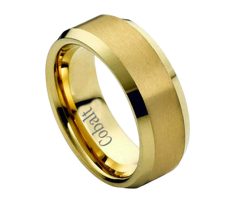 Cobalt Ring 18K Gold Plated Polished Beveled Edges- 8mm