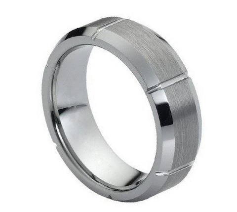 Tungsten Ring Brushed with Straight Grooves-7mm