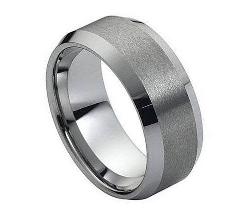 Tungsten Brushed Ring with Polished Edges-8mm