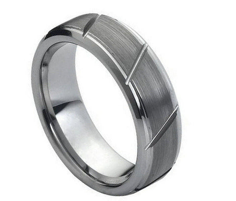 Tungsten Brushed Ring with Diagonal Grooves-7mm