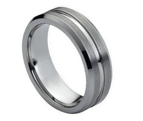 Tungsten Brushed Ring with Polished Groove Center-7mm