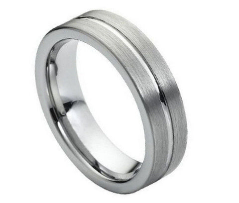 Tungsten Ring Brushed with Polished Center Groove-6mm