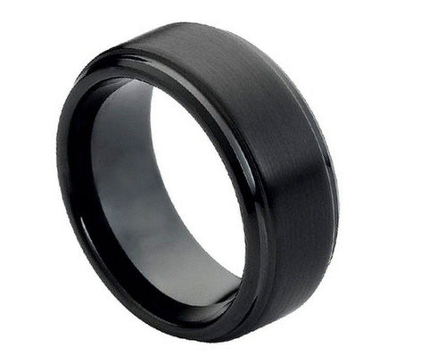 Black Tungsten Ring with Raised Satin Finish Center-8mm