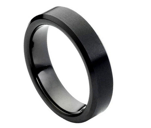 Black Tungsten Ring with Shiny Beveled Edges-6mm