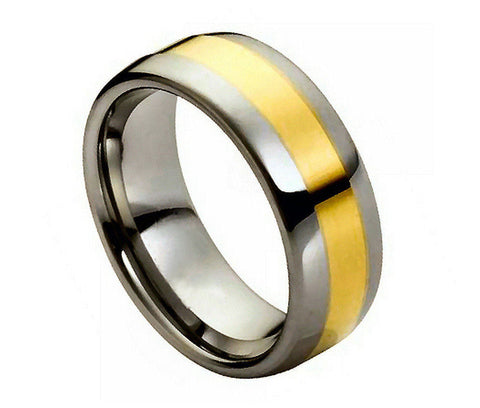 Tungsten Domed Ring with 18K Gold Plated Thin Brushed Center-6mm