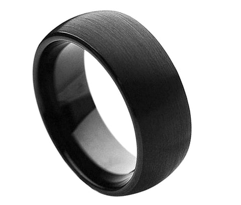 Black Tungsten Domed Ring with Brushed Finish-8mm