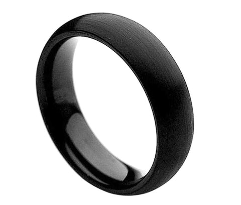 Black Tungsten Domed Ring with Brushed Finish-6mm