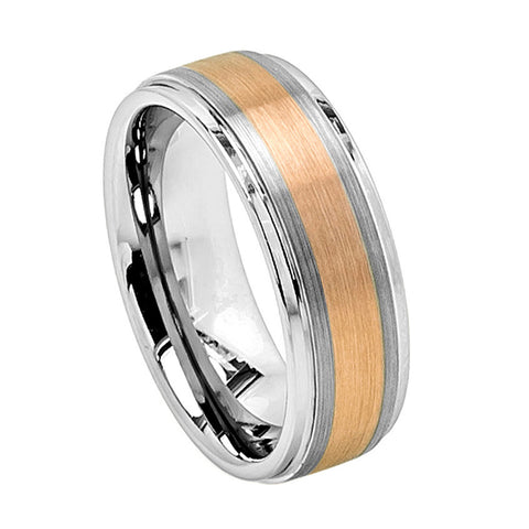 Tungsten Ring with 18K Gold Plated Stripe-8mm