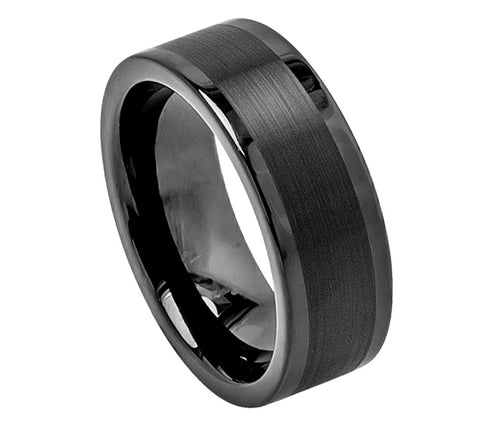 Black Tungsten Ring with Satin Finish and Polished Edges-8mm