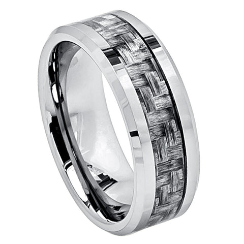 Tungsten Ring with Grey Carbon Fiber Weave Inlay-8mm