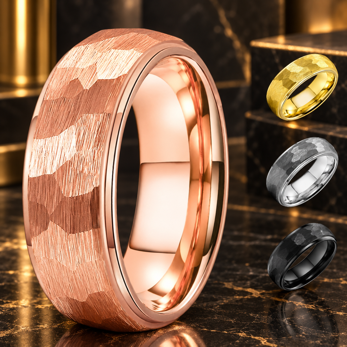 hammered tungsten rings