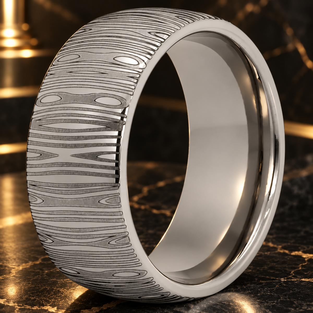 10mm Damascus Pattern Tungsten Wedding Ring