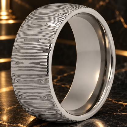 10mm Damascus Pattern Tungsten Wedding Ring