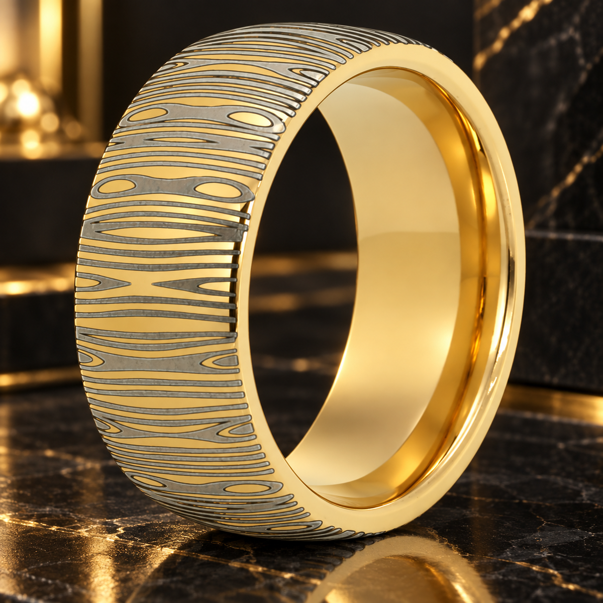 10mm Damascus Pattern Tungsten Wedding Ring