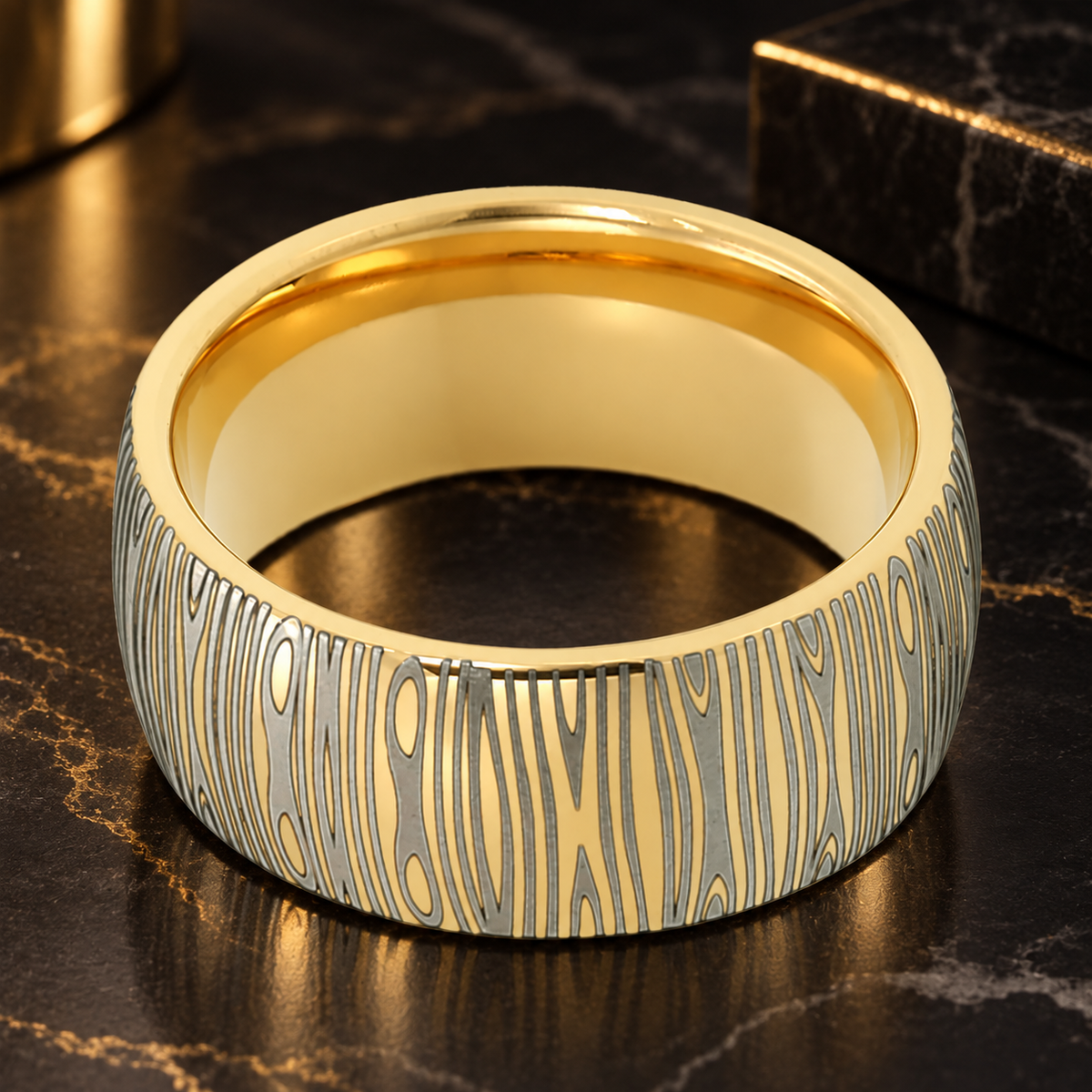 10mm Damascus Pattern Tungsten Wedding Ring