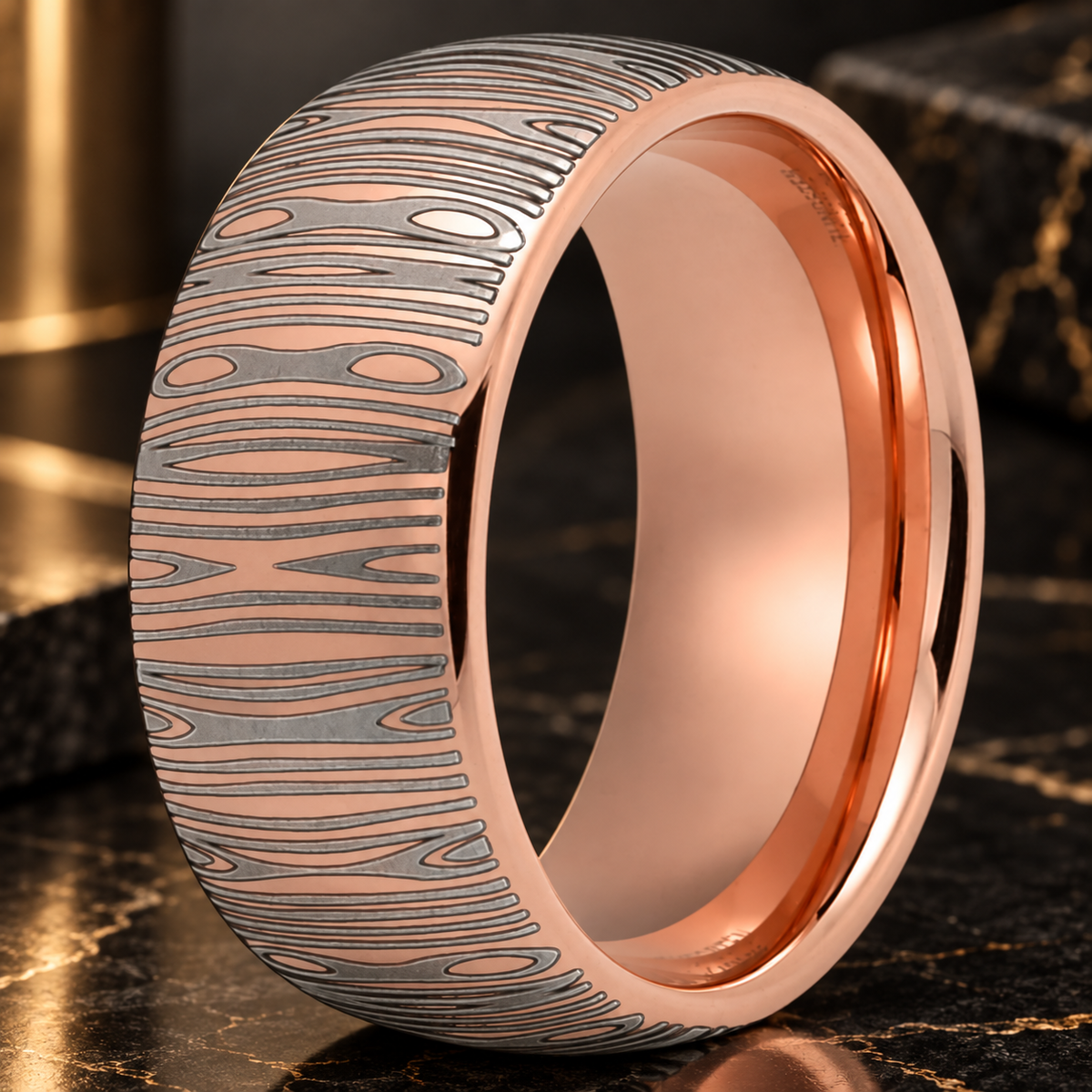 10mm Damascus Pattern Tungsten Wedding Ring