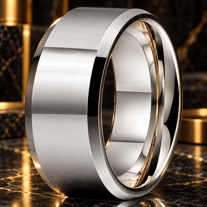 12mm Stepped Beveled Tungsten Wedding Band