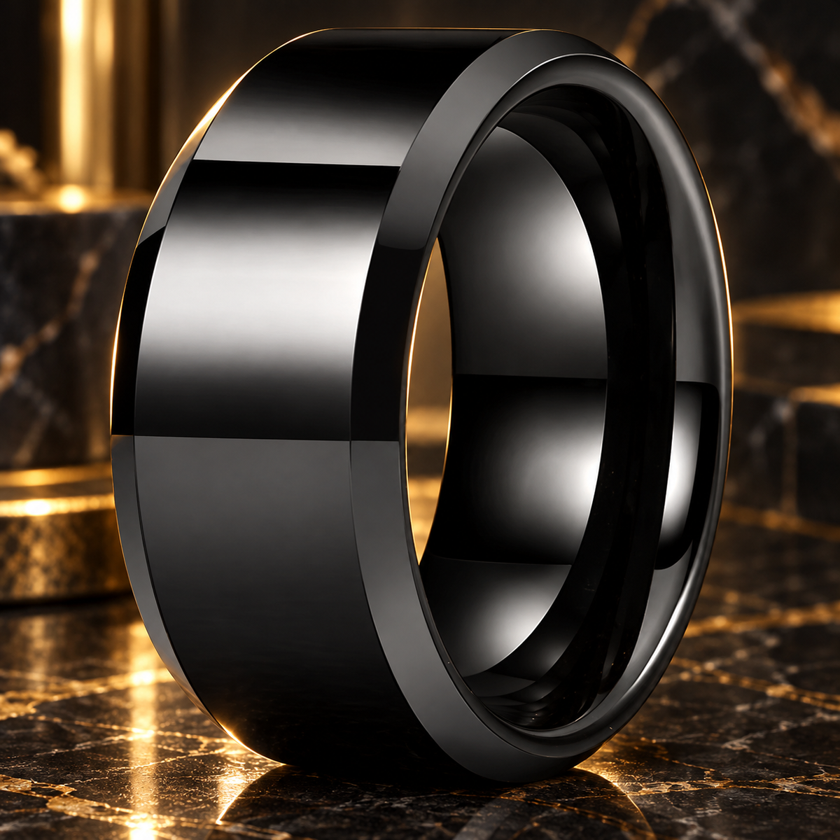 12mm Stepped Beveled Tungsten Wedding Band