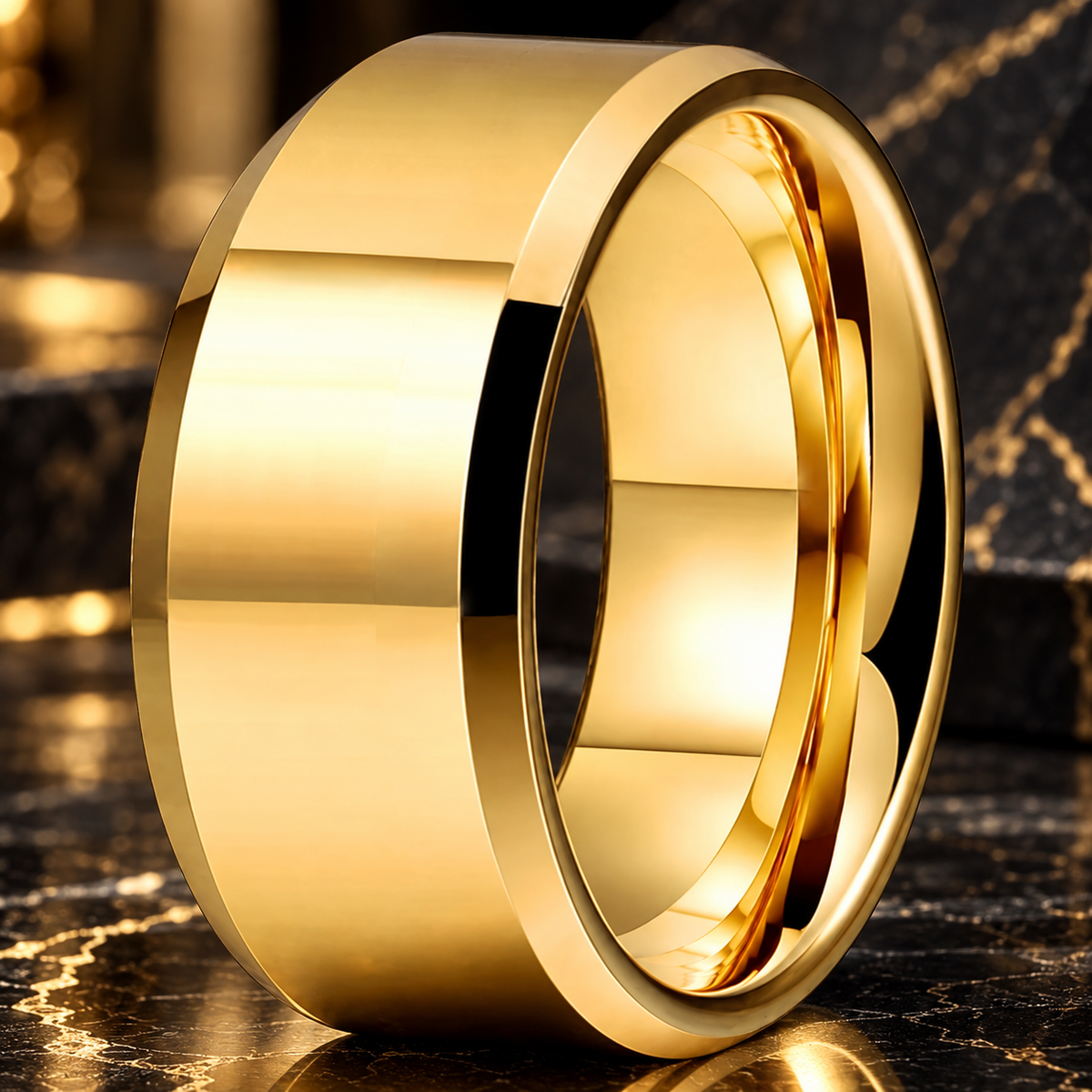 12mm Stepped Beveled Tungsten Wedding Band