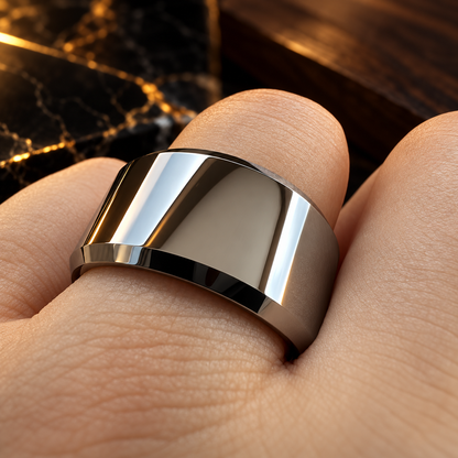 12mm Stepped Beveled Tungsten Wedding Band