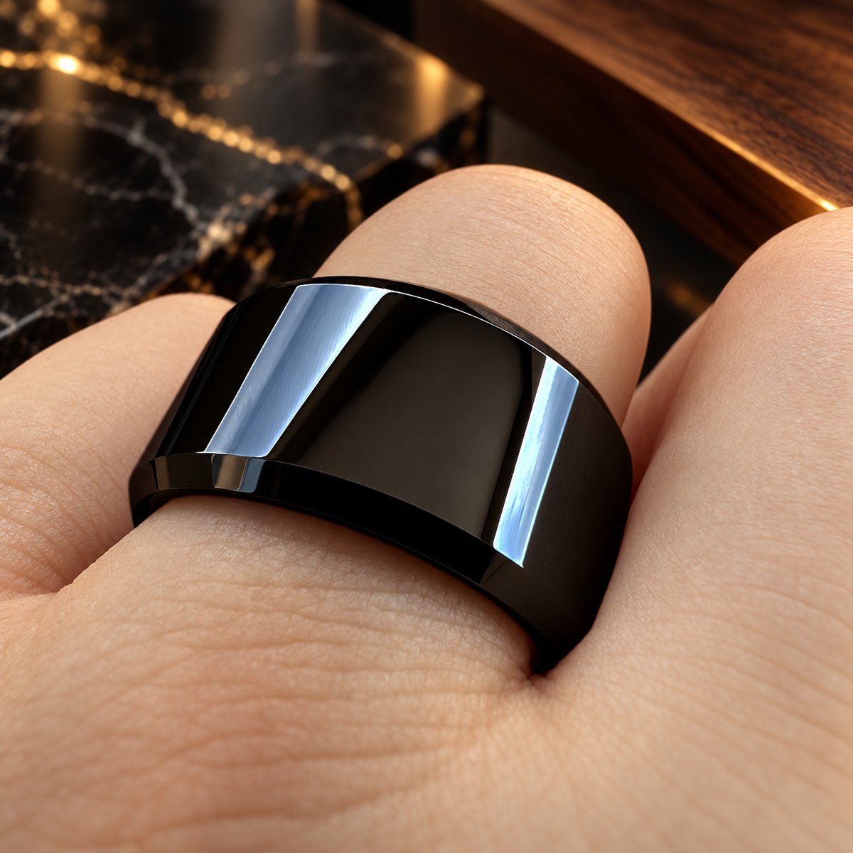 12mm Stepped Beveled Tungsten Wedding Band