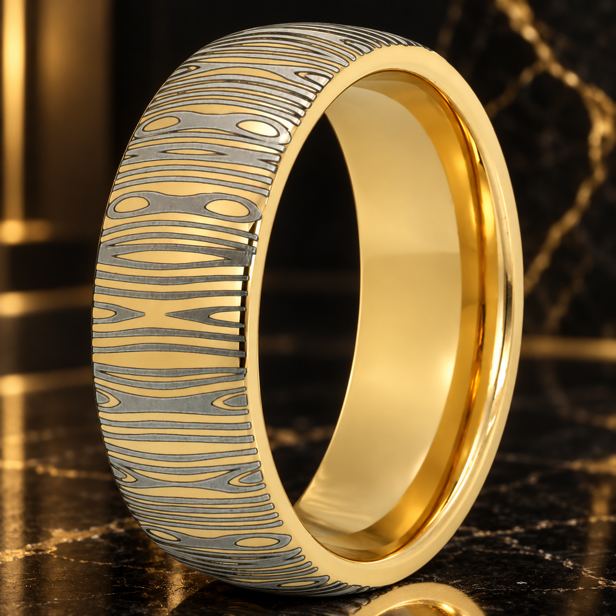 8mm Damascus Tungsten Ring