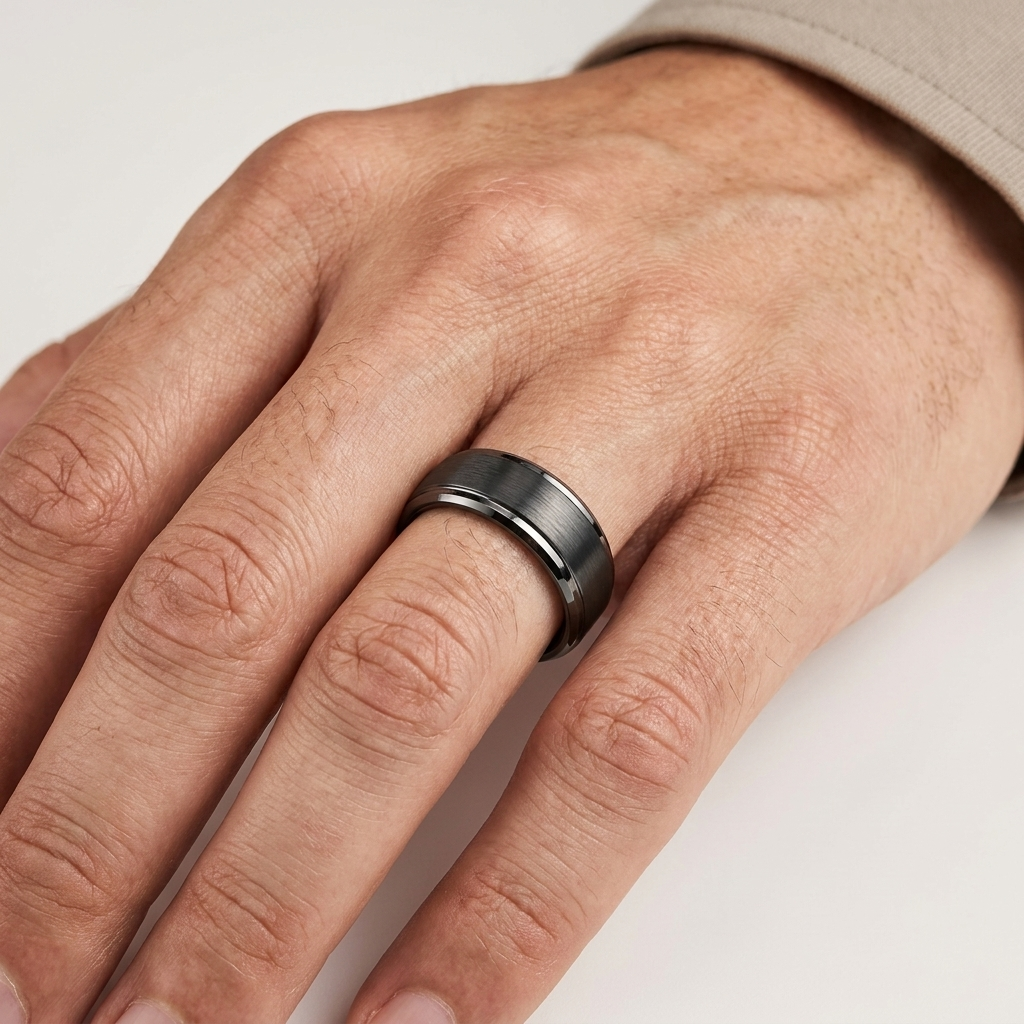 8mm Gunmetal Tungsten Carbide Wedding Band