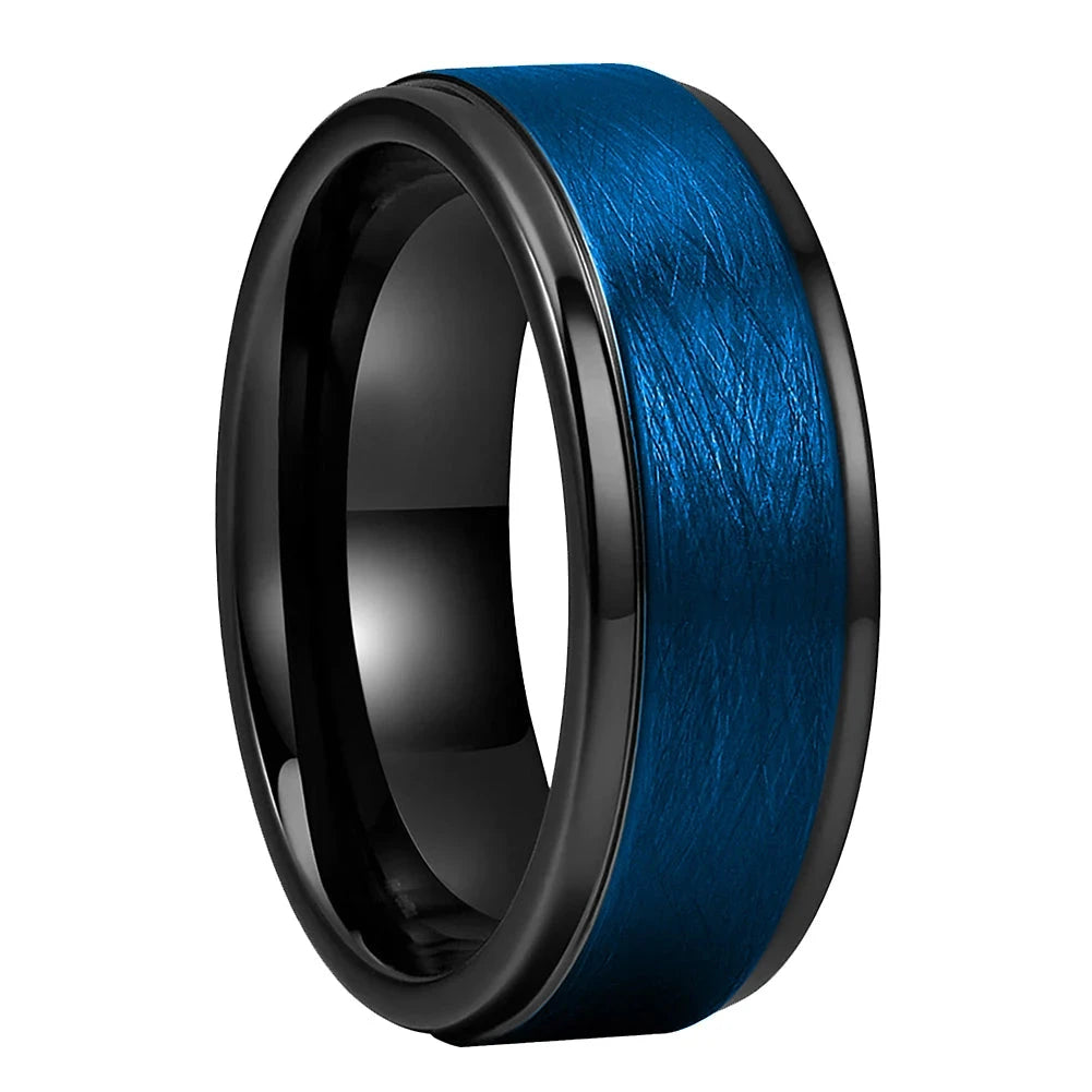 Black and Blue Tungsten Men’s Wedding Band 