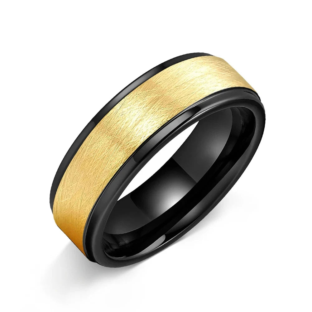 Black and Gold Tungsten Carbide Ring