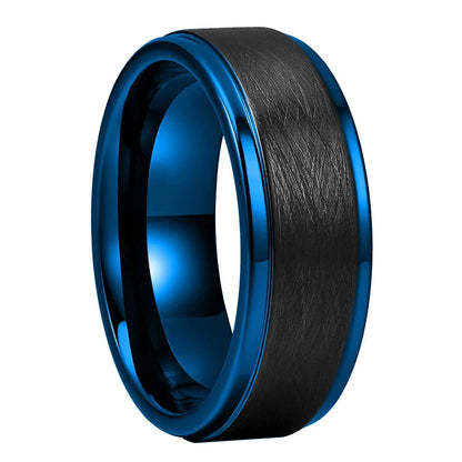 Black and Blue Tungsten Men’s Wedding Band 