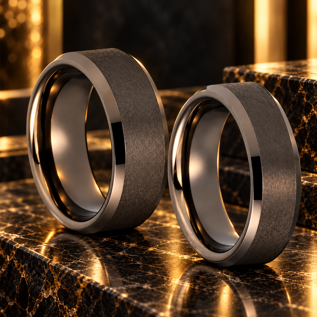 Beveled Matte Gunmetal Tungsten Ring 