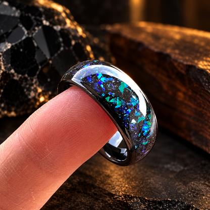 Black Tungsten Opal Ring