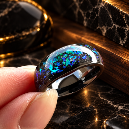 Black Tungsten Opal Ring