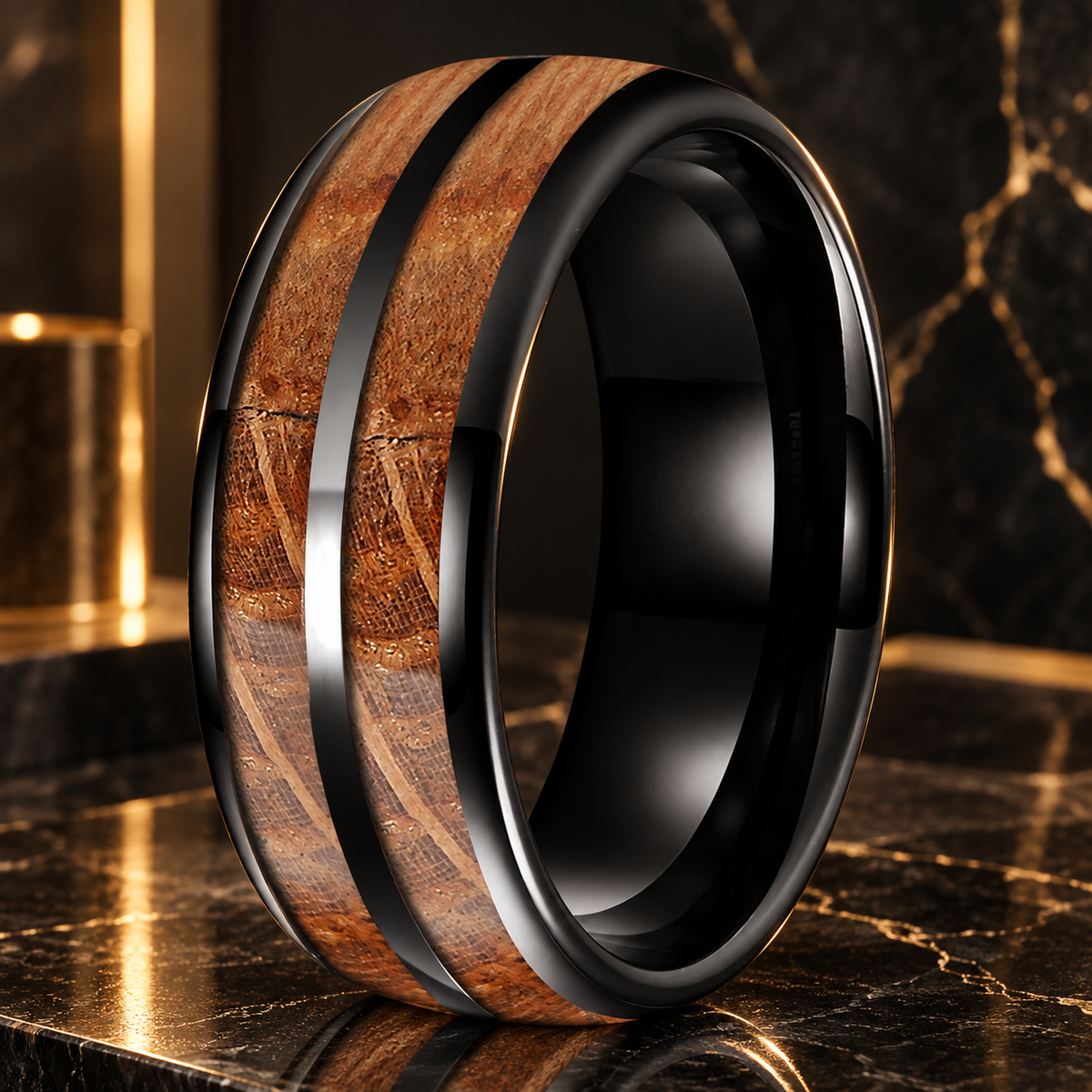 Black Tungsten Whiskey Barrel Ring 