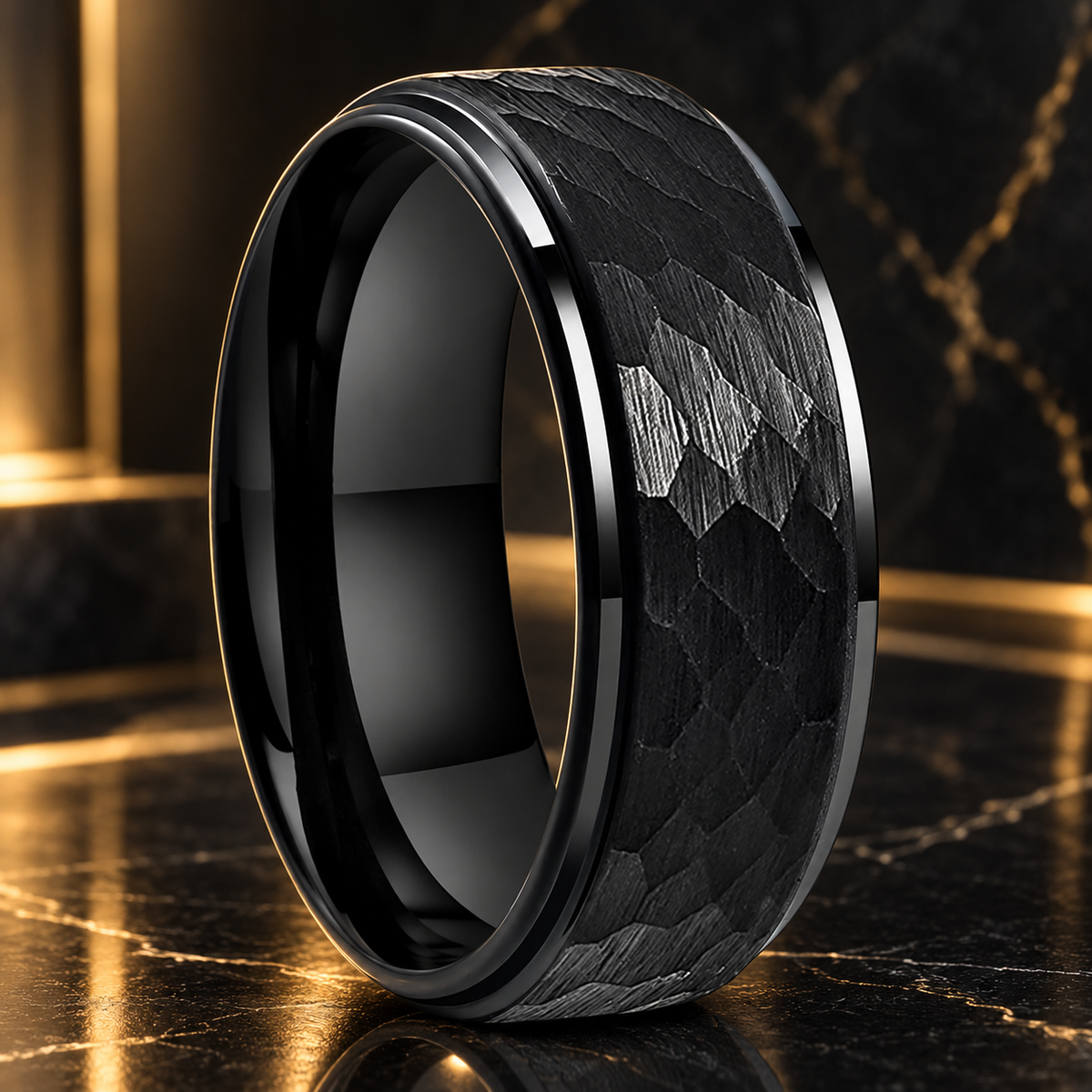 Black Hammered Tungsten Ring