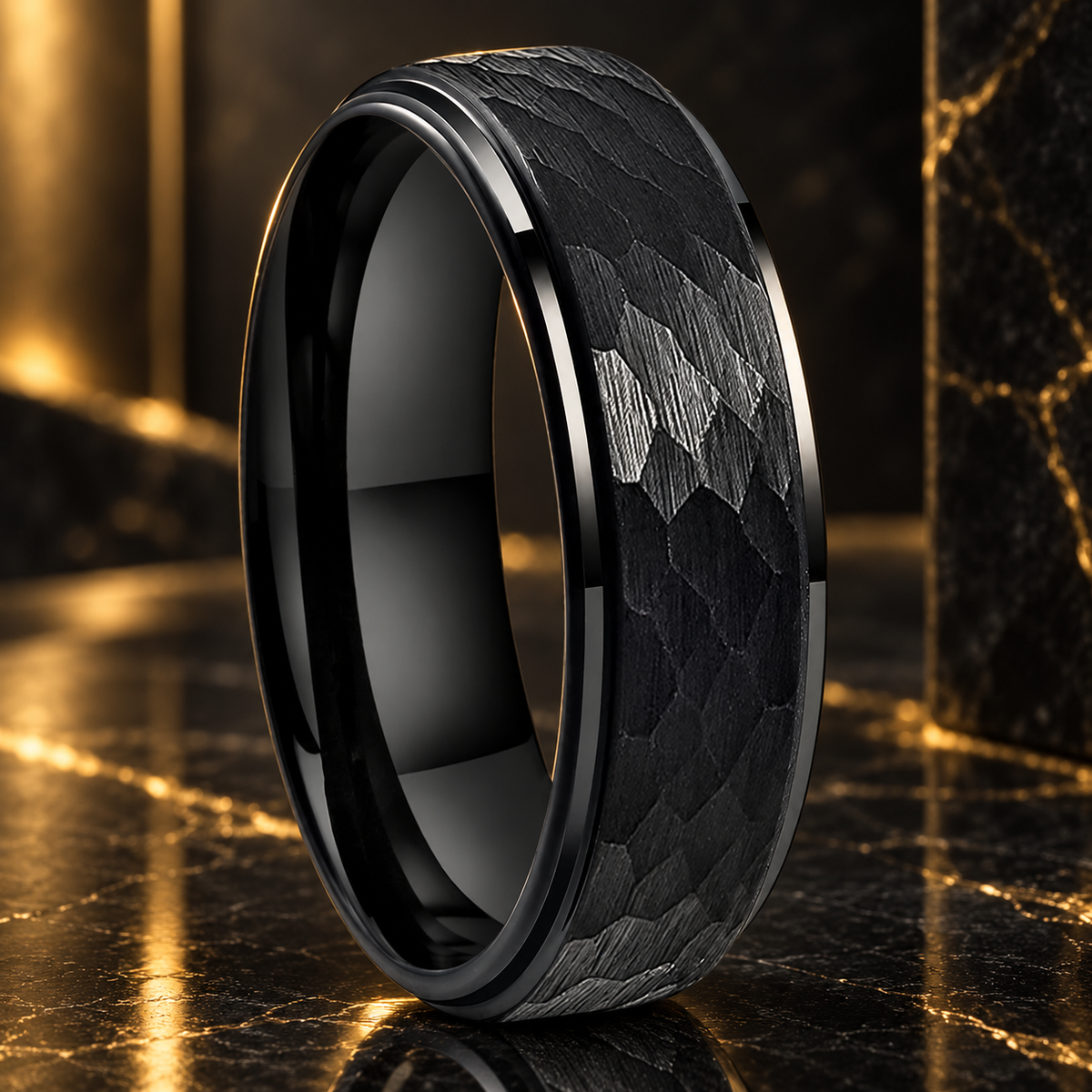 Black Hammered Tungsten Ring