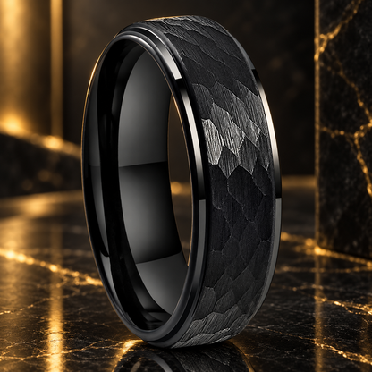 Black Hammered Tungsten Ring