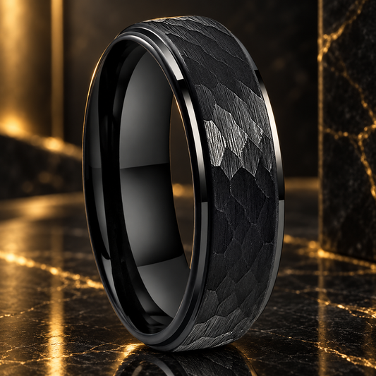 Black Hammered Tungsten Ring